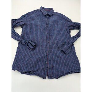 ZF Button Up Shirt Men's XXLarge Blue Purple Striped‎ 100% Linen Casual